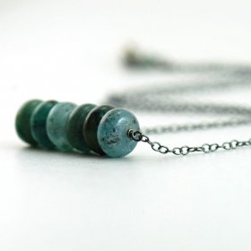 Teal Kyanite Necklace Sterling Silver, Green Stone Handmade Jewelry